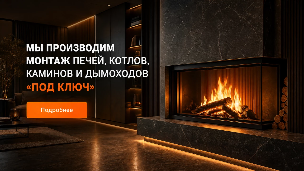 Мы производим монтаж печей, <br>котлов, каминов <br>и дымоходов «под ключ».
