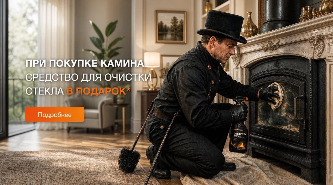 При покупке камина средство для очистки стекла в подарок*