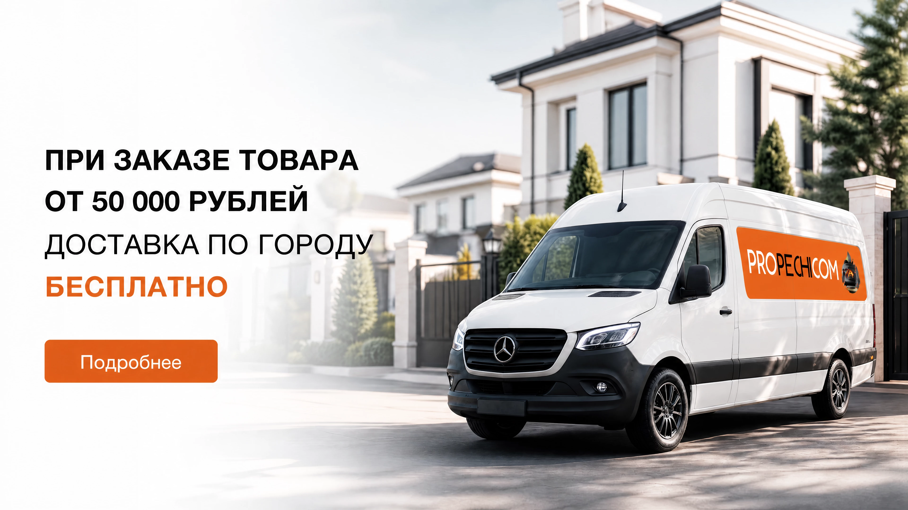 При заказе товара от 50 тысяч рублей доставка по городу бесплатно*