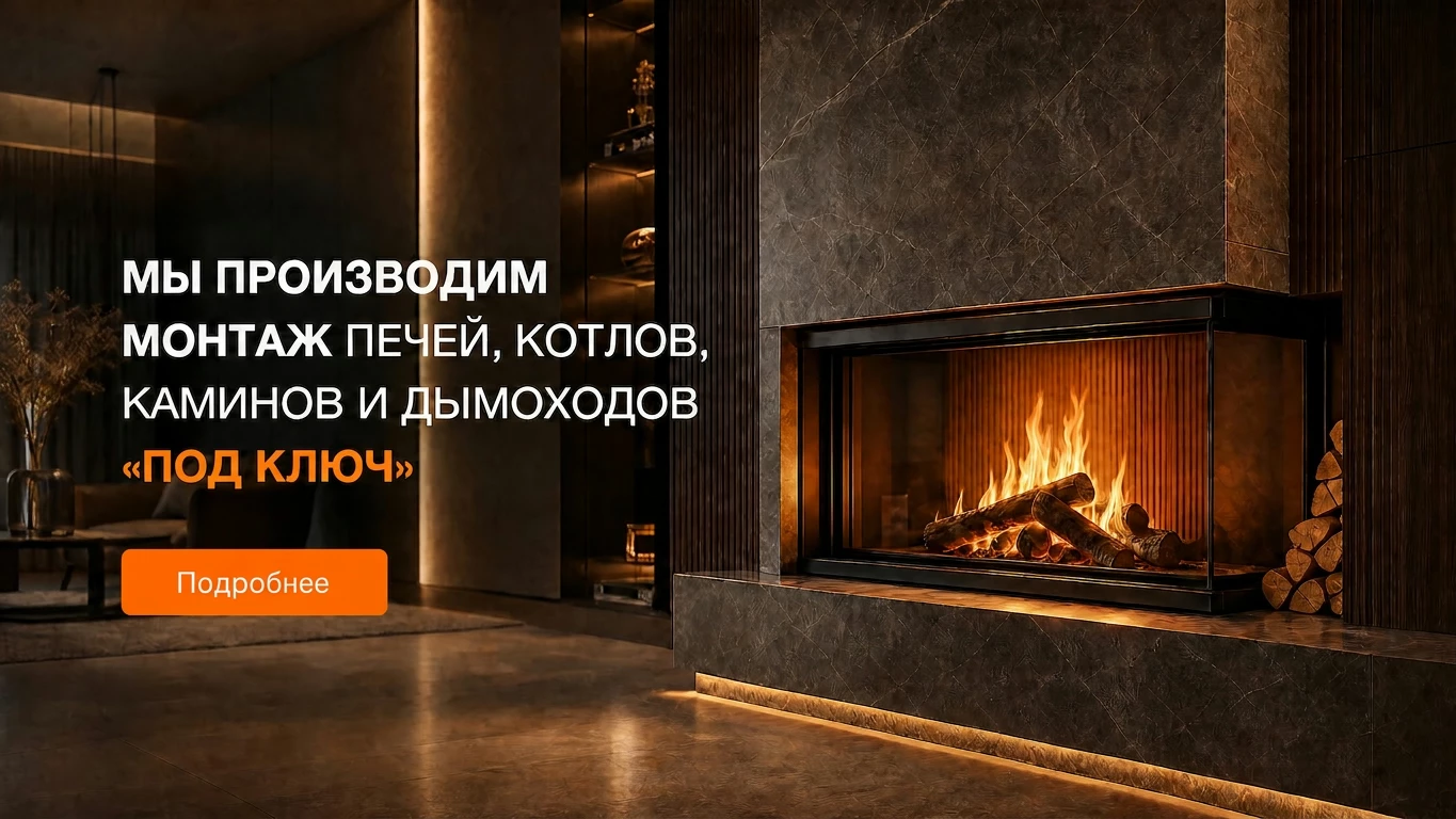 Мы производим монтаж печей, <br>котлов, каминов <br>и дымоходов «под ключ».