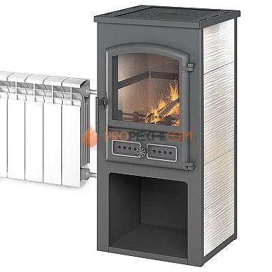 Печь-камин Этна (БКД) с плитой и т/о «Бежевый»