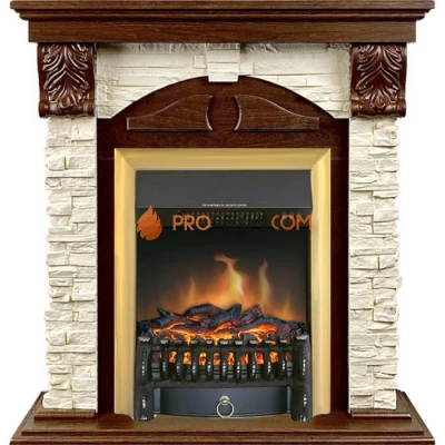 Каминокомплект Royal Flame Dublin (Разборный) - Орех каньон / Сланец с очагом Fobos FX Brass