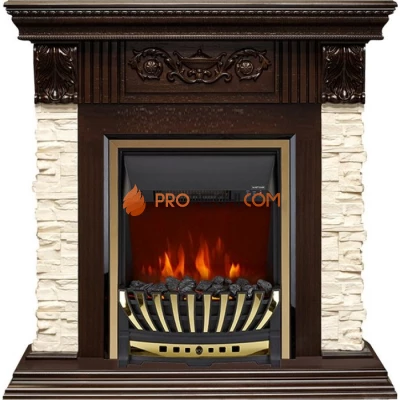 Каминокомплект Royal Flame Luxemburg (каменный) - Сланец/Темный дуб с очагом Aspen Gold