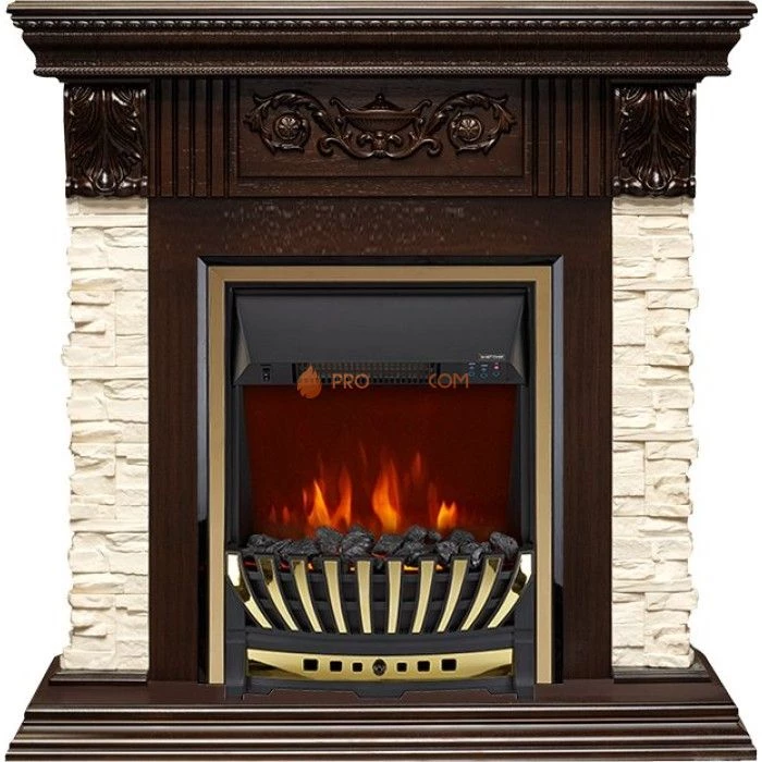 Каминокомплект Royal Flame Luxemburg (каменный) - Сланец/Темный дуб с очагом Aspen Gold