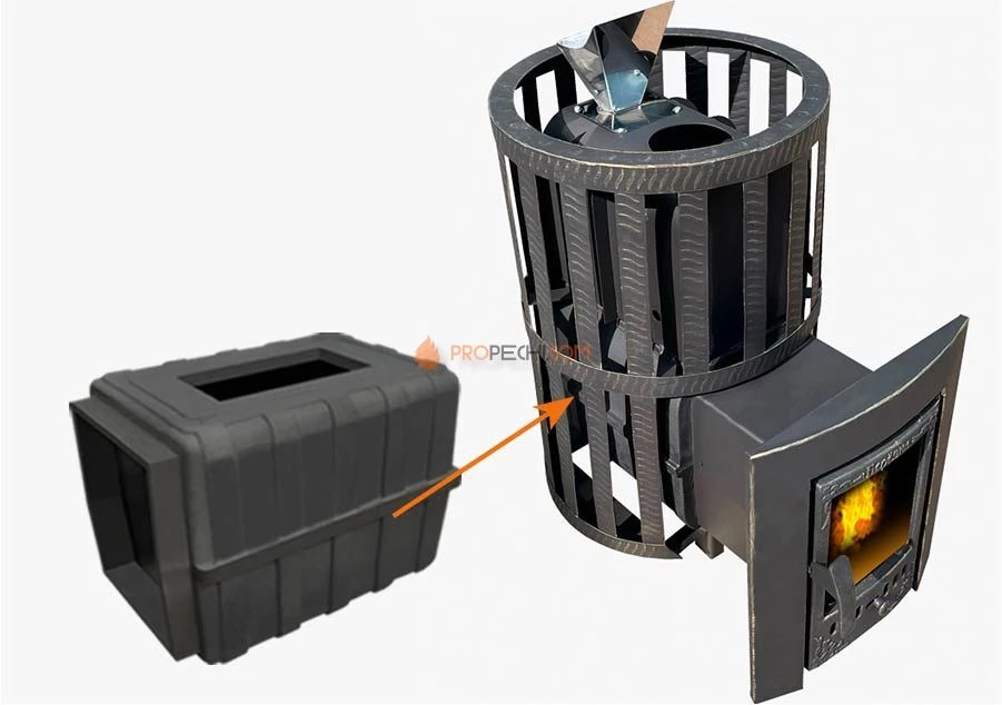 Банная чугунная печь Березка "Воевода" 15 Каминная дверца Закрытая каменка