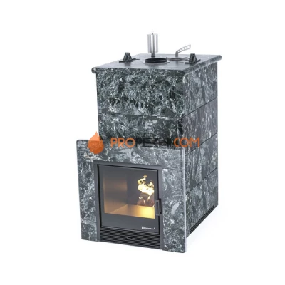 Дровяная печь для бани ИзиСтим Геленджик в полноценном кожухе из пироксенита