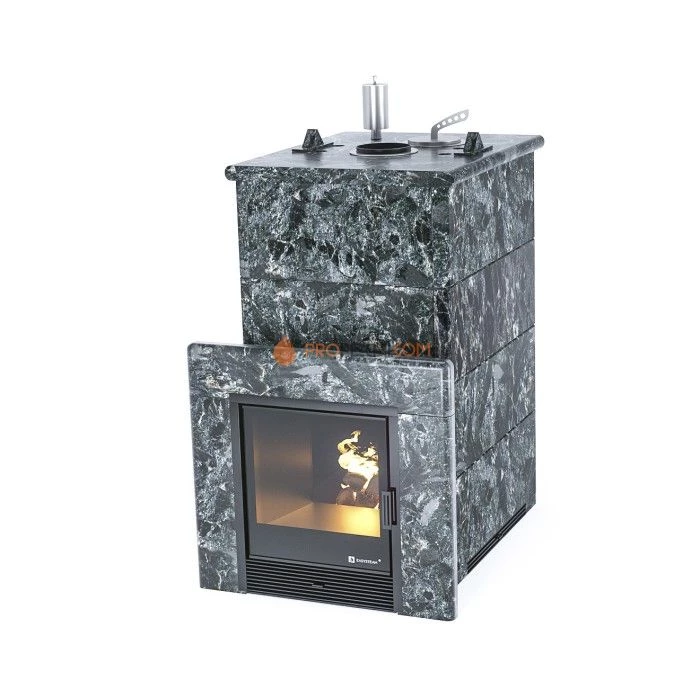 Дровяная печь для бани ИзиСтим Геленджик в полноценном кожухе из пироксенита