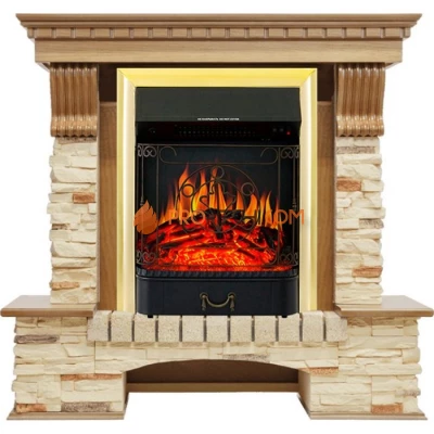 Каминокомплект Royal Flame Pierre Luxe - Дуб / Сланец с очагом Majestic FX Brass