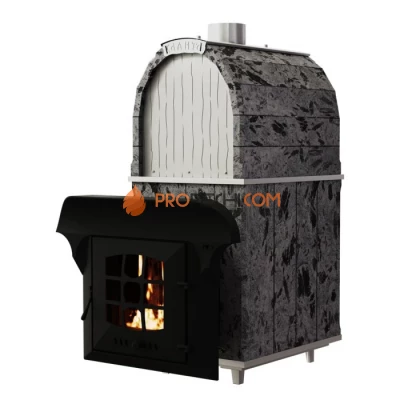 Чугунная печь для бани Инжкомцентр ВВД Калита Арочная PRO (серпентинит Премиум) с чугунным порталом и чугунной дверцей