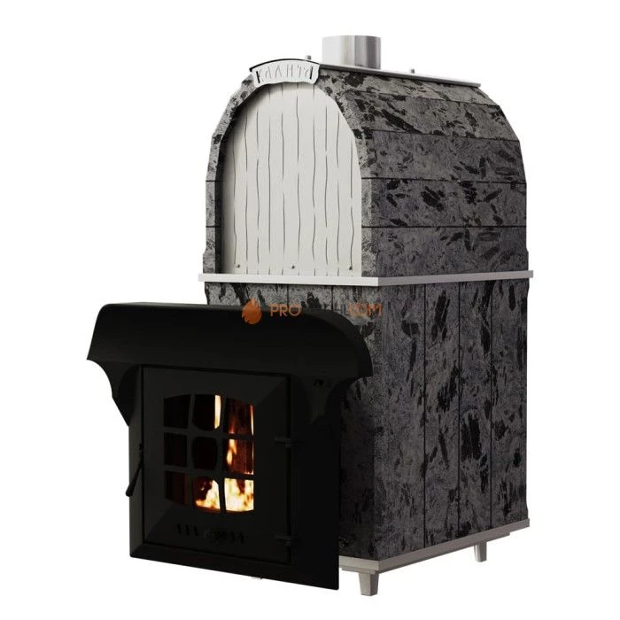 Чугунная печь для бани Инжкомцентр ВВД Калита Арочная PRO (серпентинит Премиум) с чугунным порталом и чугунной дверцей