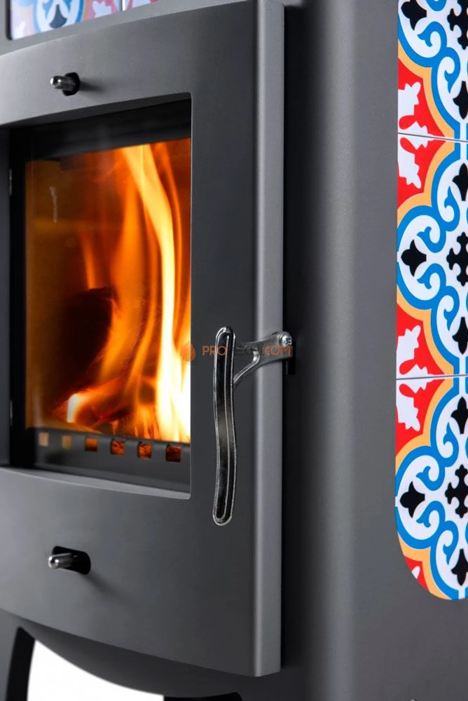 Печь-камин Thorma TORINO, серая с орнаментом
