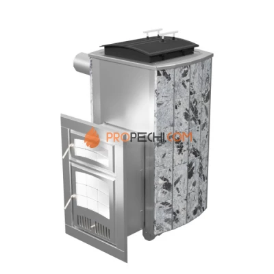 Дровяная печь для бани Инжкомцентр ВВД Чародейка М Русский пар PRO (серпентинит Премиум), дымоход сбоку