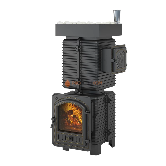 Чугунная печь для бани Эверест Легкий пар Профи под обкладку Б/В (по серому)