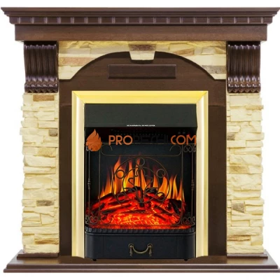 Каминокомплект Royal Flame Dublin угловой - Темный дуб / Сланец с очагом Majestic FX Brass