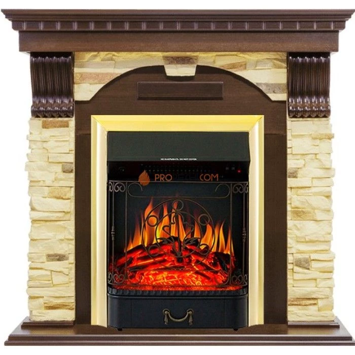 Каминокомплект Royal Flame Dublin угловой - Темный дуб / Сланец с очагом Majestic FX Brass