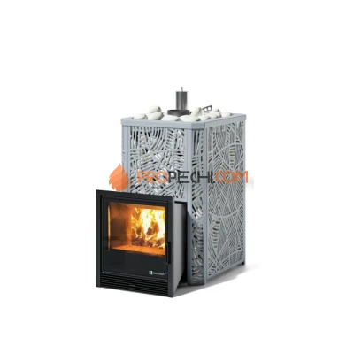 Дровяная печь для бани ИзиСтим Ялта 25/2024 в кожухе Модерн серый