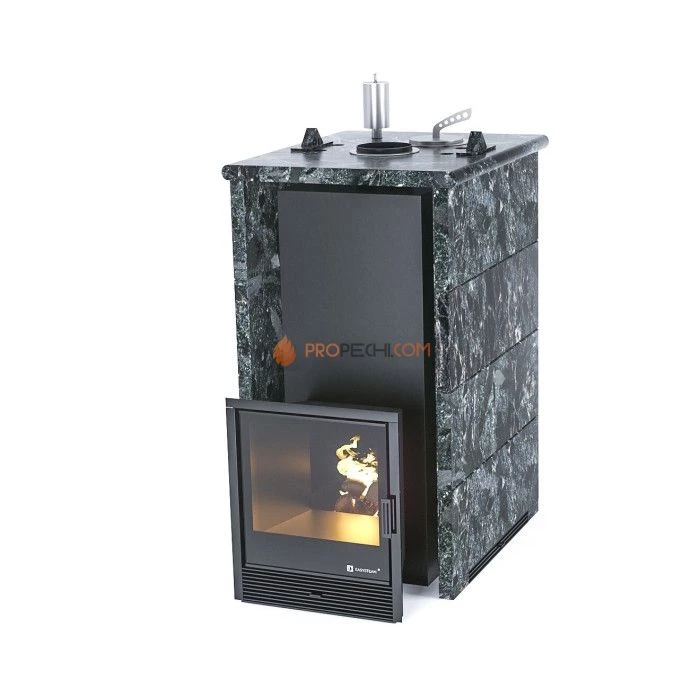 Дровяная печь для бани ИзиСтим Геленджик в трехстороннем кожухе из пироксенита