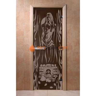 Дверь для бани DoorWood с рисунком Горячий пар Черный жемчуг, 1900x700 мм