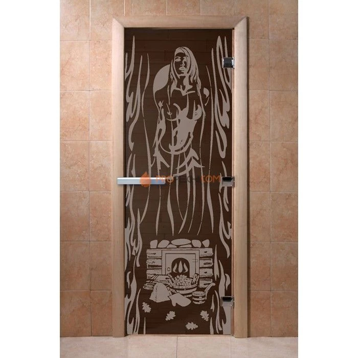 Дверь для бани DoorWood с рисунком Горячий пар Черный жемчуг, 1900x700 мм