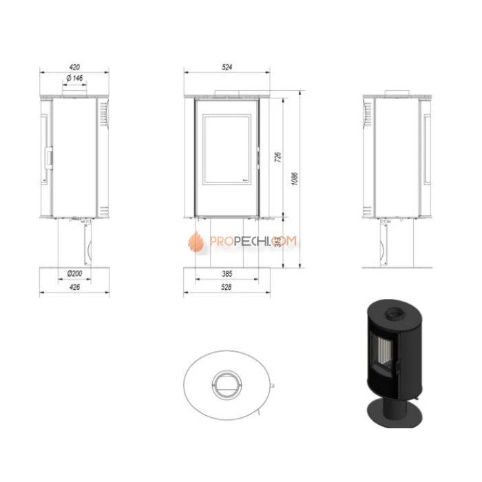 Печь-камин Kratki Koza/AB/S/N/DR/GLASS