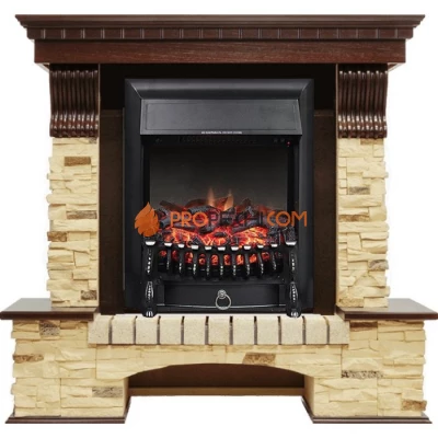 Каминокомплект Royal Flame Pierre Luxe угловой - Темный дуб / Сланец с очагом Fobos FX Black