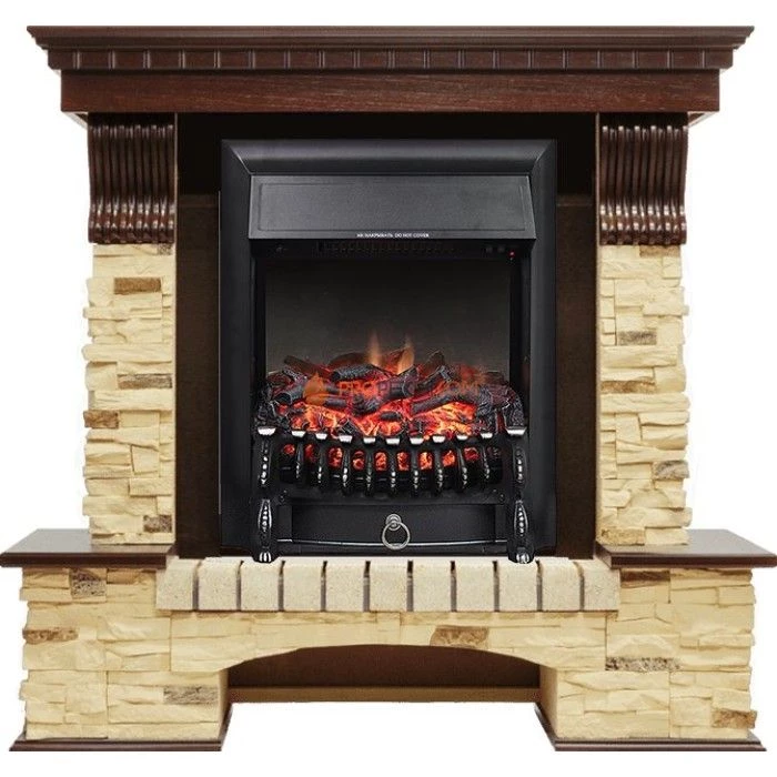 Каминокомплект Royal Flame Pierre Luxe угловой - Темный дуб / Сланец с очагом Fobos FX Black