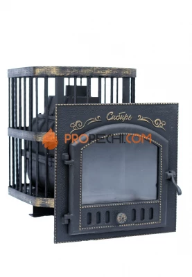 Чугунная банная печь НМК Сибирь-24 с каминной дверкой Сибирь