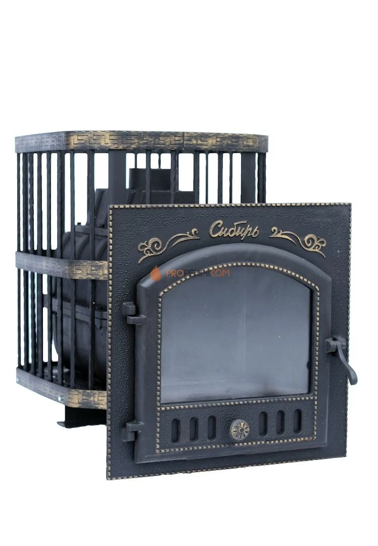 Чугунная банная печь НМК Сибирь-24 с каминной дверкой Сибирь