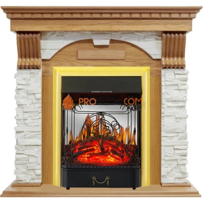 Каминокомплект Royal Flame Dublin - Дуб / Сланец белый с очагом Majestic FX M Brass