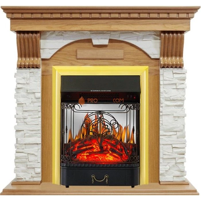 Каминокомплект Royal Flame Dublin - Дуб / Сланец белый с очагом Majestic FX M Brass