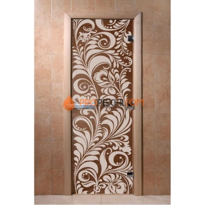 Дверь для бани DoorWood с рисунком Хохлома Бронза, 2000x900 мм
