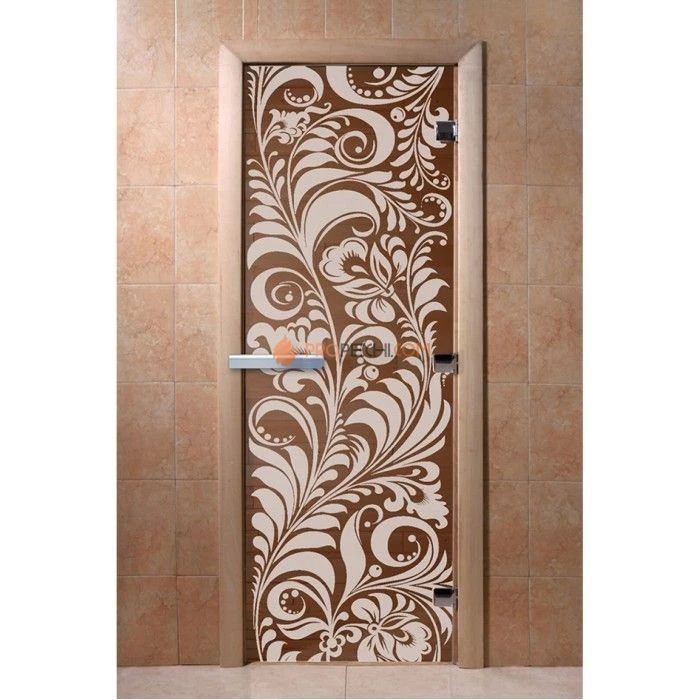 Дверь для бани DoorWood с рисунком Хохлома Бронза, 2000x900 мм