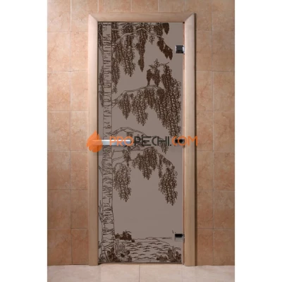 Дверь для бани DoorWood с рисунком Береза Черный жемчуг матовая, 2000x800 мм