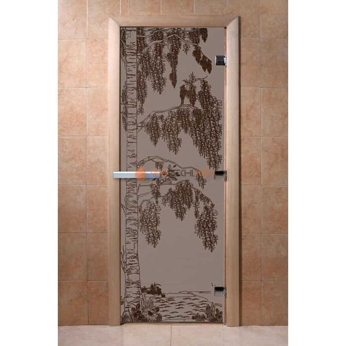 Дверь для бани DoorWood с рисунком Береза Черный жемчуг матовая, 2000x800 мм