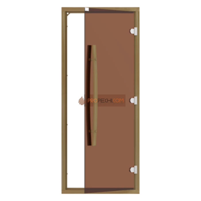 Дверь для бани стеклянная SAWO 742-4SGD-1 8/19, бронза, с порогом, кедр, изогнутая ручка