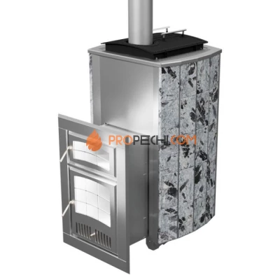 Дровяная печь для бани Инжкомцентр ВВД Чародейка Русский пар (серпентинит Премиум), дымоход сверху