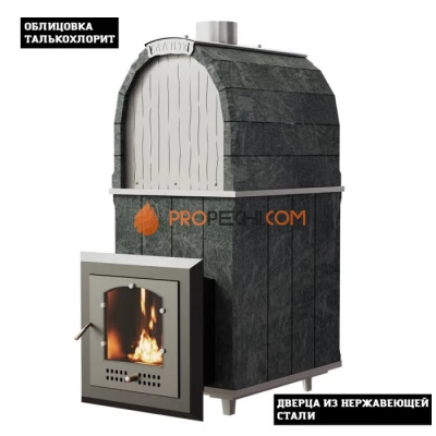 Чугунная печь для бани Инжкомцентр ВВД Калита Арочная PRO (талькохлорит) c дверцей из нержавеющей стали