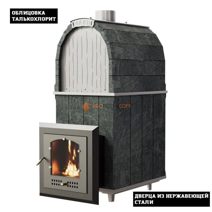 Чугунная печь для бани Инжкомцентр ВВД Калита Арочная PRO (талькохлорит) c дверцей из нержавеющей стали