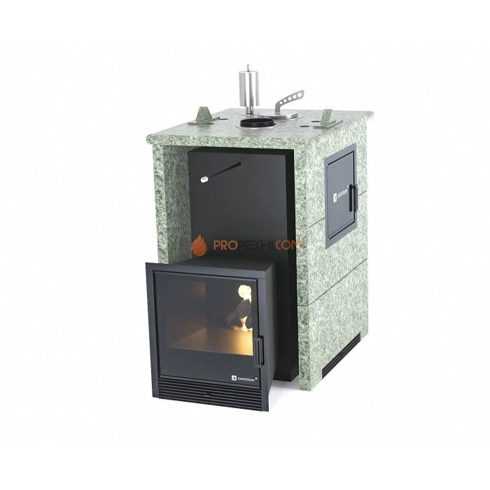 Дровяная печь для бани ИзиСтим Анапа М2 в трехстороннем кожухе из жадеита