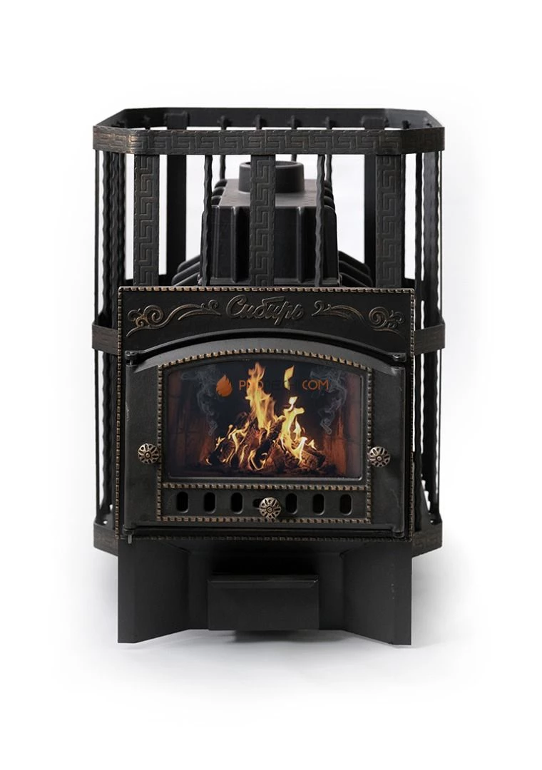 Чугунная банная печь "Сибирь-32" с каминной дверцей