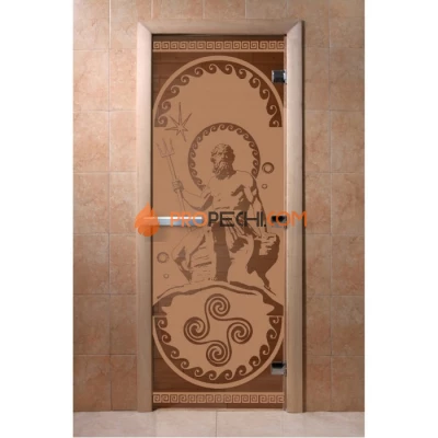 Дверь для бани DoorWood с рисунком Посейдон Бронза матовая, 2000x900 мм