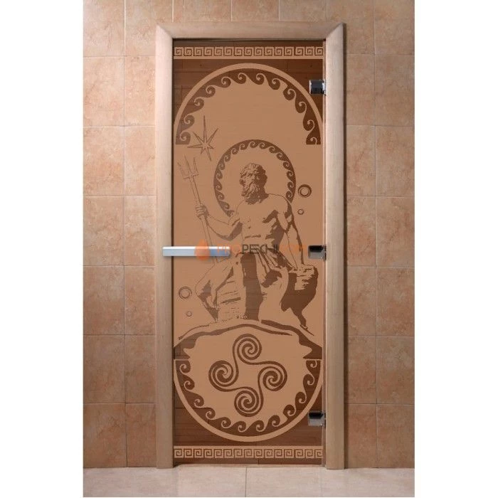Дверь для бани DoorWood с рисунком Посейдон Бронза матовая, 2000x900 мм
