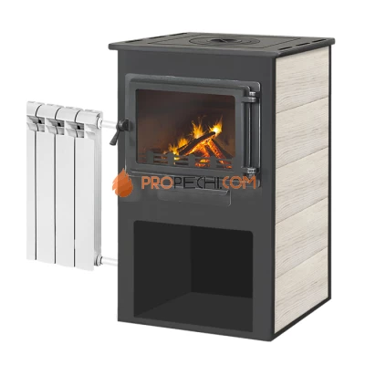 Камин ЭТНА (Панорама) с плитой и т/о Бежевый D150мм