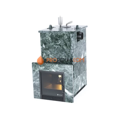 Дровяная печь для бани ИзиСтим Анапа в полноценном кожухе с боковым подключением из змеевика