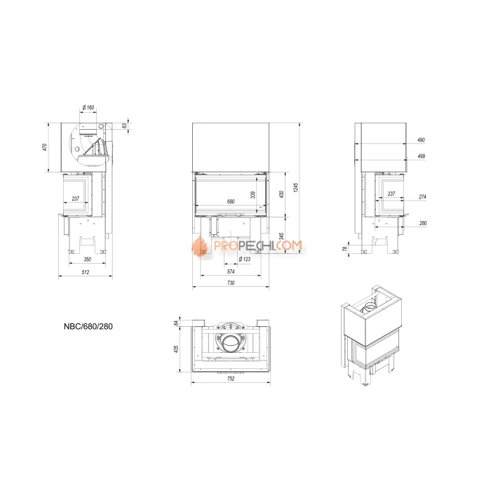 Каминная топка Kratki NBC 7 (гильотина) (7 кВт)