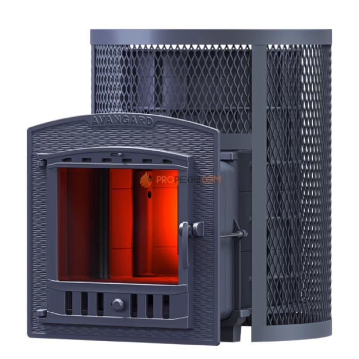 Чугунная печь для бани Гефест Авангард 30П2 в круглой сетке