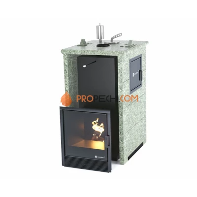 Дровяная печь для бани ИзиСтим Сочи М2 в трехстороннем кожухе из жадеита