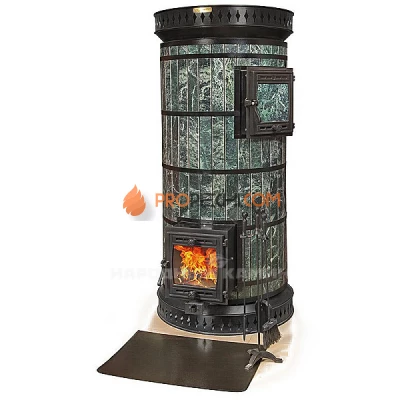 Русская баня с закрытой каменкой в облицовке змеевик