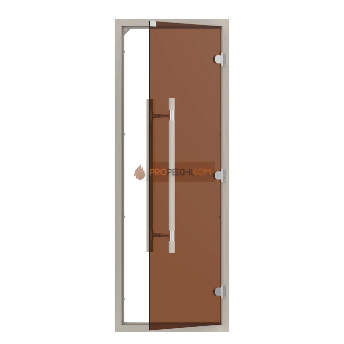 Дверь для бани стеклянная SAWO 741-4SGA-3 7/19, бронза, с порогом, осина, прямая ручка с металлической вставкой