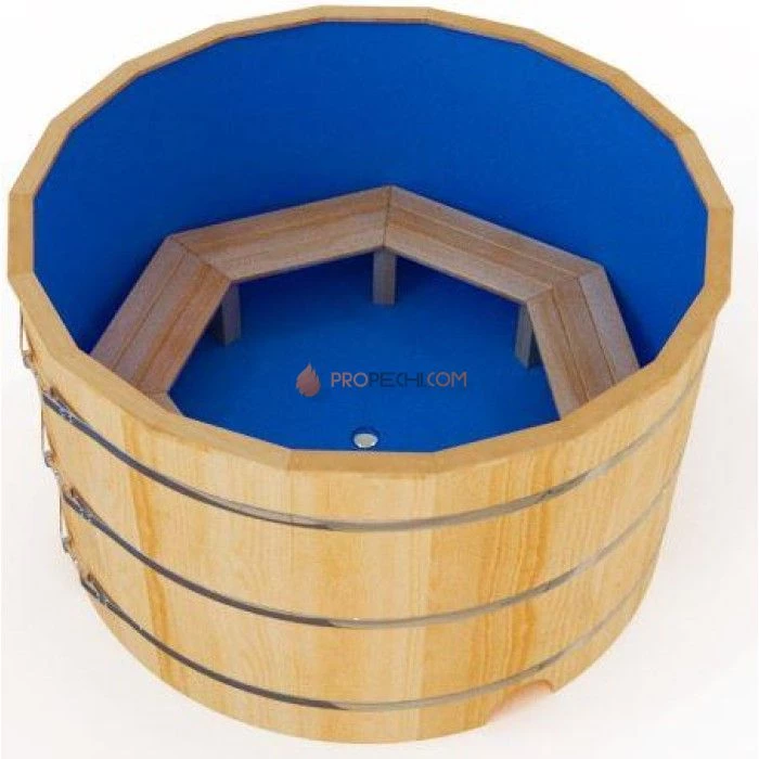 Купель круглая НКЗ PREMIUM из кедра, с пластиковой вставкой, диаметр 220 см, высота 120 см